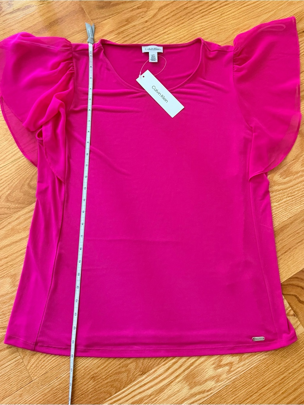 Calvin Klein Fuchsia Ruffle Sleeve Short-Sleeve Tee - Picture 5 of 6